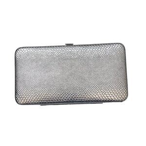 Vintage Metallic Silver Snakeskin Clutch Flat Wallet Hard Case Card ID Purse